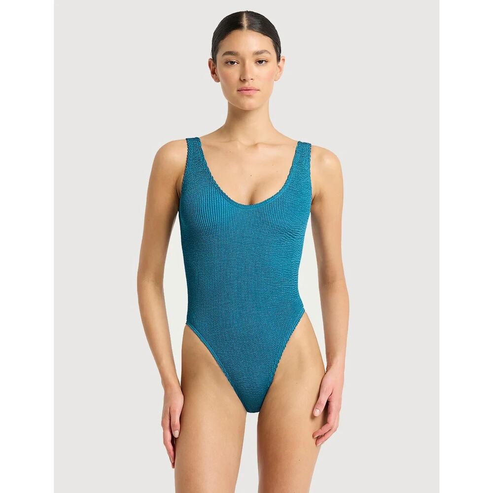 NWT Bond-Eye Australia Crinkle One Piece Swimsuit Blue Ocean high cut low back